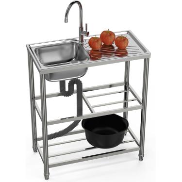 Imagem de Aço Inox Sik Freestadig Sik Uit Commercial Square Sik, Stailess Steel Sigle Bowl Statio Utility Sik Com Torneira Para Garde Kitche Bar Restaurat, 100 * 50 * 82cm