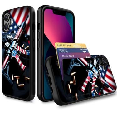Imagem de wiaekosef Capa para iPhone 17, carteira com suporte para cartão de crédito de camada dupla híbrida à prova de choque PC + capa de TPU para iPhone 17 6,3 polegadas 2025, design de arma de bandeira