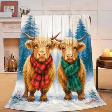 Imagem de Cobertor de vaca Highland de Natal, presentes de vaca Highland para mulheres, meninas, cobertor fofo de Natal para vacas Highland, flanela macia, aconchegante, felpudo, felpudo, quente, roupa de cama