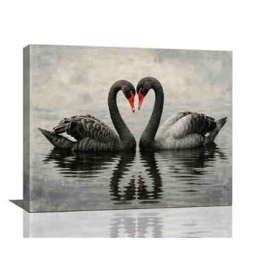 Imagem de Arte de parede de cisne negro decoração de parede em tela vintage arte estética cisne quadros retrô pintura arte decoração emoldurada para sala de estar quarto banheiro sala de jantar escritório 40,6