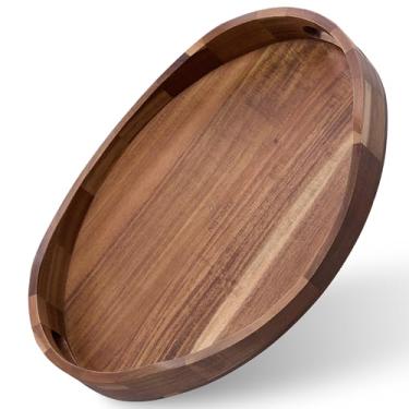 Imagem de Bandeja de servir de madeira de acácia com alças - 43 x 33 cm, bandejas decorativas para café da manhã, decoração de casa, festa de chá, mesa de café, exibição de velas, tábua de balcão de cozinha