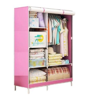 Imagem de Guarda Roupa Adulto Portatil Arara Roupeiro Infantil Organizador Cabideiro Armario Prateleiras Rosa