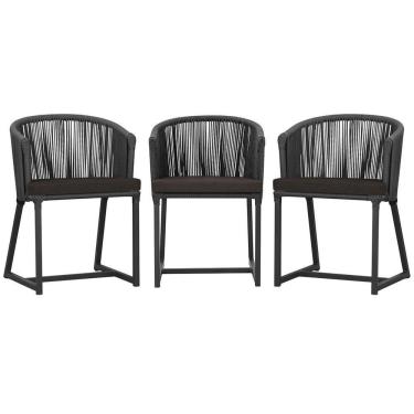 Imagem de 3 Cadeiras De Jantar Noronha Preta Corda Náutica E9 Trama Preto