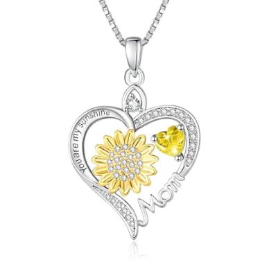 Imagem de HeartMelody Colares de coração de girassol para mulheres, You Are My Sunshine, banhado a ouro branco 18 K, colar com pedra do mês de nascimento, joias de girassol para todos os dias, presentes de