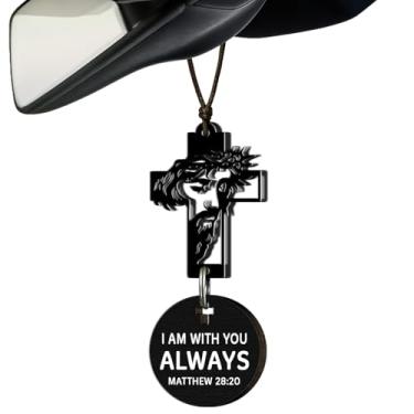 Imagem de Cruz para pendurar no espelho do carro - presentes cristãos para homens, mulheres - Escaneie o telefone para versos diários da Bíblia, enfeite de cruz pendurada no retrovisor