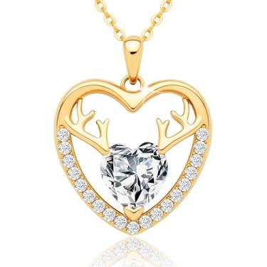 Imagem de Colar de chifre de veado de Natal para mulheres – Pingente de rena banhado a ouro 18 k prata esterlina S925, joia fina presente para sua mãe, esposa, filha, namorada, senhora, presente para
