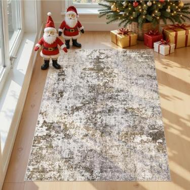 Imagem de DMOYEST Tapetes para sala de estar - Tapete abstrato grande macio lavável para ambientes internos neutros modernos para quarto, sala de jantar, casa de fazenda, escritório em casa - marrom escuro