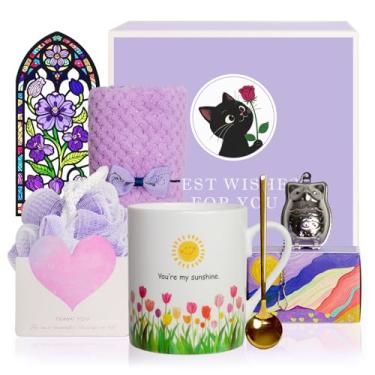 Imagem de Lovift Cesta de presente de aniversário tulipa para mulheres, caneca de café que muda de cor de calor, exclusivo conjunto de presente de Natal para melhor amiga, mãe, esposa, professora, avó, irmã
