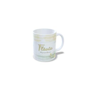 Imagem de Caneca de Cerâmica com Inicial Floral, Design Alice, Decorativa com Flores Amarelas e Brancas, 325ml (f)