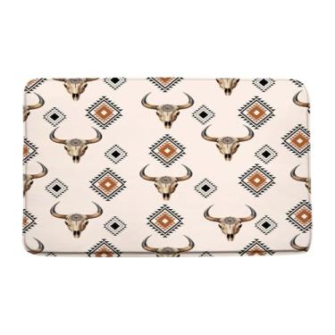 Imagem de Tapete de banho boho ocidental geométrico asteca touro caveira tribal sudoeste casa de fazenda nativa rústica país bege decoração tapete de banheiro tapete de chão
