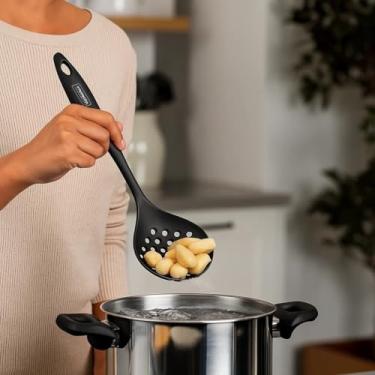 Imagem de Escumadeira Silicone Cozinha Restaurante Fritura Pegador Retirar Talheres Concha Presente Casa Preto