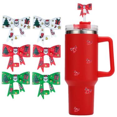 Imagem de HIUSITY Cobertura de palha de laço de Natal para copo Stanley, topo de palha de silicone para copo com alça de 1,134 g, tampa de canudos fofos de 10 mm/0,4 pol, tampa de canudos reutilizáveis para