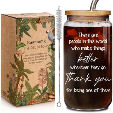 Imagem de Enanaimg Inspirational Thank You Copo de vidro de 473 ml com tampa e canudo presente para mulheres colegas de trabalho, presentes de agradecimento de Natal líder chefe senhora aposentadoria professora