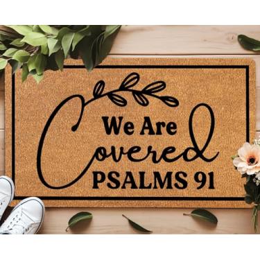 Imagem de YSYTMAT We are Covered Psalm 91 Capacho engraçado para porta da frente, antiderrapante, interior e exterior, tapete de borracha antiderrapante, fofo, bem-vindo, 43 x 76 cm, presente divertido de