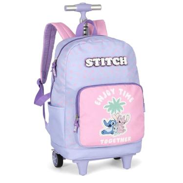 Imagem de Mochila Rodinha Stitch Reforçada Juvenil Grande Roxo Disney