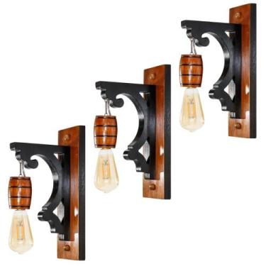 Imagem de Kit 3 Luminárias de Parede Arandela Colonial Barril em Madeira Maciça 