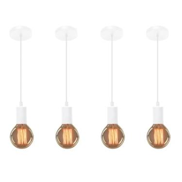 Imagem de Pendente Retro Vintage Luminária Teto Lustre Soquete E27 Estilo Retrô Industrial Lustre de Teto em Metal Preto (4, Branco)