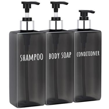 Imagem de Segbeauty Dispensadores de sabão de mãos pretos vazios de 480 ml, 3 frascos grandes de plástico para loção, frascos quadrados recarregáveis para xampu e condicionador, recipiente de gel de banho