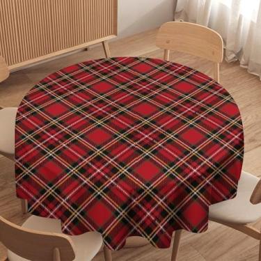 Imagem de Toalha de mesa tartan, vermelho verde buffalo, xadrez, decoração de Natal, capa de mesa para casa de fazenda, cozinha, jantar, festa, pátio, interior, exterior, redonda, 127 x 127 cm