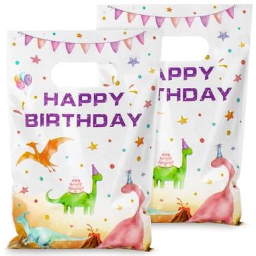 Imagem de Hxezoc 50 sacos de presente de dinossauro com alça, saco de plástico para doces, aquarela, dinossauros, lembrancinhas, suprimentos para decoração de festa de aniversário