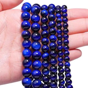 Imagem de Song Xi 40 peças de contas de pedra preciosa olho de tigre azul real de 10 mm para fabricação de joias, contas de vidro lisas redondas para pulseira faça você mesmo, colar, brinco, chaveiro, artes e