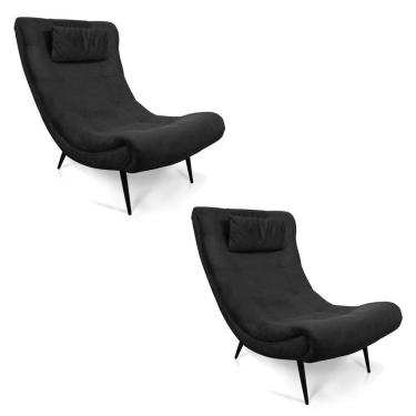 Imagem de Kit 02 Poltronas Sher Suede Pés Palito De Ferro Preto