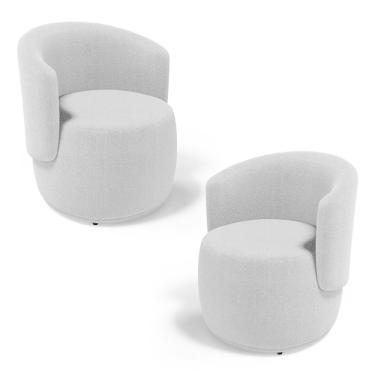 Imagem de Kit 02 Poltronas Decorativas Aisha Orgânica Bouclê Cinza Claro - Abmaza