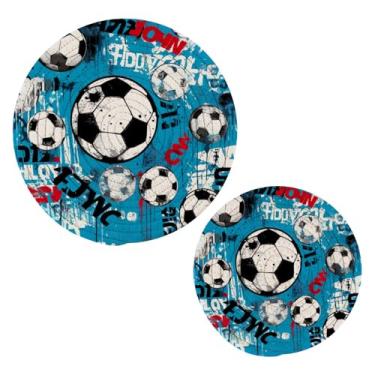 Imagem de KEEPREAL Trivets de futebol azul para pratos quentes - Conjunto de 2 peças de suportes de panela de algodão trançado resistente ao calor - porta-copos redondos para cozinhar, assar #203
