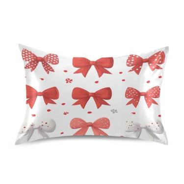 Imagem de Blueangle Fronha de cetim com laço vermelho para cabelo e pele, fronha de seda, tamanho padrão (51 x 66 cm) - Capas de almofada de cetim refrescantes com fecho de envelope (34)