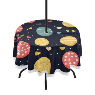 Imagem de Blueangle Toalha de mesa redonda impermeável com ovos coloridos de Páscoa de 152 cm com orifício para guarda-chuva - Tecido resistente à prova de sol para todos os climas para pátio, acampamento