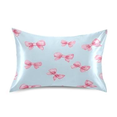 Imagem de Blueangle Fronha de cetim com laços rosa pequenos para cabelo e pele, tamanho padrão (51 x 66 cm) - Capas de almofada de cetim com fecho de envelope (250)