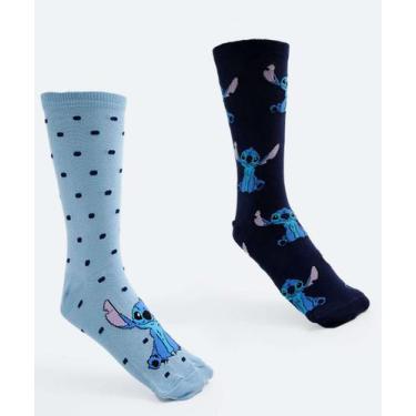 Imagem de Kit 2 Pares Meias Cano Longo Feminina Estampa Stitch D-09669 - DISNEY,