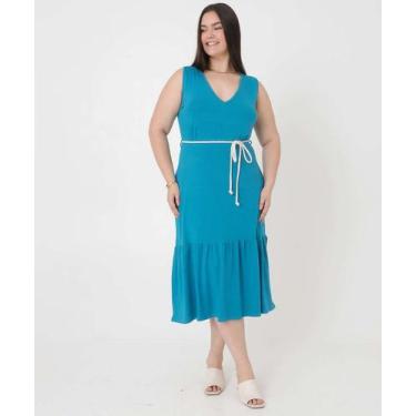 Imagem de Vestido Plus Size Feminino Midi Fenda Marisa-10032, Azul, G1