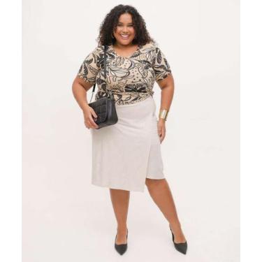 Imagem de Saia Midi Plus Size Feminina Envelope Marisa-10030, Cinza, G4