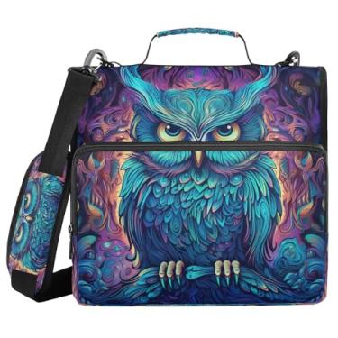 Imagem de ATTX Fichário com zíper de coruja neon com alça acolchoada ajustável – bolsa para fichário com capacidade para 500 folhas com organizador de vários bolsos, serve para laptop de 30 cm #598