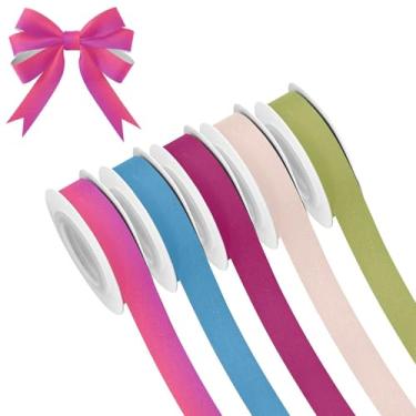 Imagem de SEHANY 5 rolos de fita de Natal de 1,5 cm e 5 jardas fitas coloridas de tecido de cor sólida, fitas de cetim para festivais, fitas decorativas de Natal para embrulho de presente, artesanato faça você