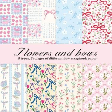 Imagem de Papel para scrapbook – 24 folhas, 8 desenhos vintage florais e laços – Cartolina de 14 x 14 cm de espessura para lixo, decoupage, confecção de cartões e artesanato DIY