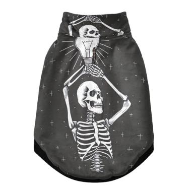 Imagem de SEHANY Casaco de cachorro com tatuagem de caveira para cães pequenos, superquente à prova de vento, jaqueta de inverno macia e aconchegante para clima de neve fria com coleira para animais de