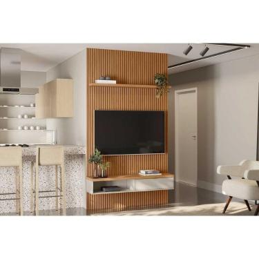 Imagem de Home P/ Tv Até 60 Pol Modular 1.4 Ripado C/ 1 Portas 1 Prat. 141x250cm Nature/off White - Linea Brasil
