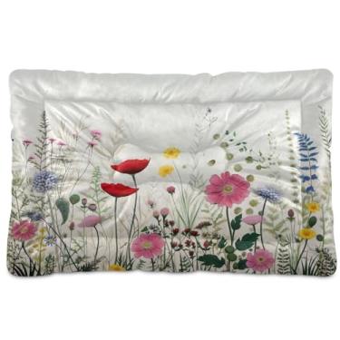 Imagem de SEHANY Cama para cães e gatos com flores silvestres coloridas com fundo antiderrapante, cama de canil, colchão macio para animais de estimação, lavável para cães pequenos, médios e grandes, gatos