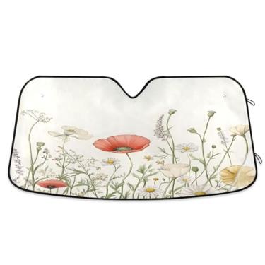 Imagem de ATTX Pára-brisas de carro colorido flores silvestres 134.6 cm x 59.7 cm Protetor solar universal com proteção UV, persiana de janela frontal automática dobrável para caminhões Sedans SUVs #486