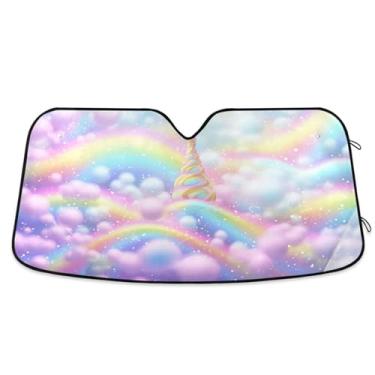 Imagem de ATTX Para-brisa de carro em espiral de sorvete arco-íris 139.7 cm x 70.1 cm Protetor solar universal com proteção UV, persiana de janela frontal automática dobrável para caminhões Sedans SUVs #47