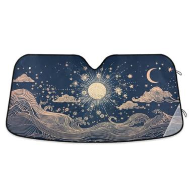 Imagem de ATTX Para-brisa de carro sol e lua 139.7 cm x 70.1 cm escudo solar universal com proteção UV, persiana de janela frontal automática dobrável para caminhões Sedans SUVs #243