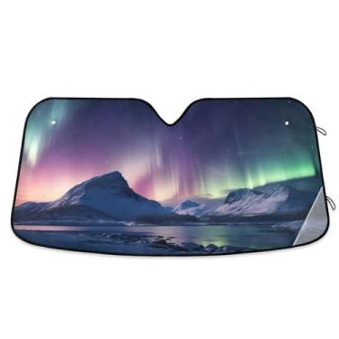 Imagem de ATTX Protetor solar para para-brisas de carro Aurora Boreal de inverno 139.7 cm x 70.1 cm Protetor solar universal com proteção UV, persiana de janela frontal automática dobrável para caminhões Sedans