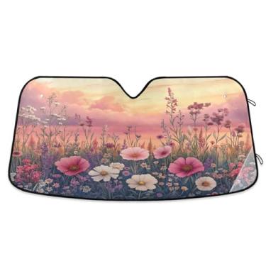 Imagem de ATTX Wildflowers by The Sea Para-brisa para carro 144.8 cm x 80.0 cm Protetor solar universal com proteção UV, persiana de janela frontal automática dobrável para Sedans SUVs caminhões #112