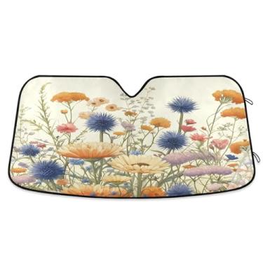 Imagem de ATTX Herbal Wildflowers Para-brisa Carro Para-brisa 144.8 cm x 80.0 cm Escudo Solar Universal com Proteção UV, Persiana de Janela Frontal Auto Dobrável para Sedans SUVs Caminhões #740