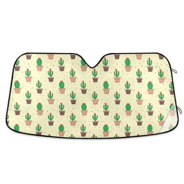 Imagem de SEHANY Pára-brisa de carro cacto planta verde para-sol dobrável janela frontal protetor de viseira solar para carro, SUV, caminhão - Mantenha o veículo fresco, 133 x 23,5 polegadas