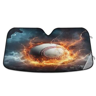 Imagem de ATTX Para-brisa de carro de bombeiro de água de beisebol 139.7 cm x 70.1 cm escudo solar universal com proteção UV, persiana de janela frontal automática dobrável para Sedans SUVs caminhões #359