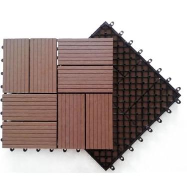 Imagem de Azulejos de deck interligados 30 x 30 cm, piso externo azulejos de madeira de acácia, piso de pátio à prova d'água para varanda quintal, uso interno e externo E 1 peça