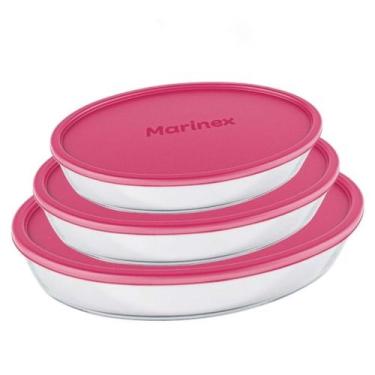 Imagem de Conjunto de Assadeiras Grandes Ovais 3 Peças Tampa Marinex, Rosa